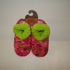 Brand New With Tags Attached Size - Small To Medium Super Fast Shipping!! Cute Green Non-slip Slippers, Cute Green Slippers With Round Toe, Playful Pink Non-slip Slippers, Cute Pink Flat Slippers, Comfortable Pink Slip-on Slippers, Fun Pink Indoor Slippers, Pink Non-slip Comfortable Slippers, Comfortable Pink Round Toe Slippers, Pink Soft Sole Slip-on Slippers