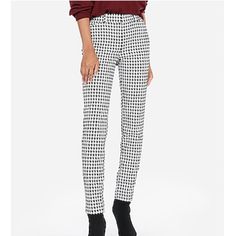 Beautiful Black And White Houndstooth Slacks. Front And Back Pockets, Great For Work With A Comfortable Stretch. Fitted Tapered Leg Pants With Houndstooth Pattern, Elegant Fitted Pants With Houndstooth Pattern, Elegant Fitted Houndstooth Pants, Stretch Houndstooth Pants For Work, Fitted Houndstooth Tapered Leg Bottoms, Fitted Houndstooth Pants For Business Casual, Elegant Black Houndstooth Bottoms, Business Casual Houndstooth Pants, Fitted Straight Leg Pants With Houndstooth Pattern