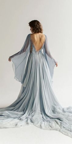 24 Colored Wedding Dresses For A Stylish Bride ❤ Elegant colored wedding dresses for a modern twist on tradition! #coloredweddingdresses #colorfulweddingdresses #weddingdresses #nontraditionalweddingdresses Blue Grey Wedding, Goddess Of Healing, Wedding Dress Silk, Long Sleeve Bridal Dresses, Calming Nature