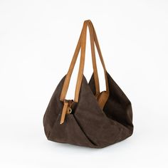 Brown suede leather bag - Large hobo bag - Slouchy handbag - Shoulder bag for women in suede Chic Suede Bag For On-the-go, Versatile Hobo Bag For On-the-go, Modern Brown Suede Bag, Brown Canvas Hobo Bag With Large Capacity, Versatile Everyday Baguette Bag With Handles, Large Capacity Brown Canvas Hobo Bag, Modern Suede Shopping Bag, Chic Brown Suede Hobo Bag, Modern Rectangular Suede Hobo Bag