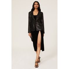 Black sequins (95% Polyester, 5% Spandex). Blazer. Long sleeves. Front button closure. 27" from shoulder to hemline. Imported. Sequin Blazer, Rent The Runway, Closet Designs, Matching Top, Black Blazers, Black Sequins, High Low Dress, Confetti, Sequin