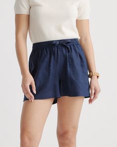 Women's 100% European Linen Shorts Vacation Linen Bottoms With Side Pockets, Relaxed Linen Short Bottoms, Everyday Linen Shorts With Pockets, Casual Linen Shorts With Side Pockets, Summer Linen Bottoms With Pockets, Summer Linen Bottoms For Everyday, Relaxed Linen Shorts, Everyday Linen Shorts With Elastic Waistband, Casual Linen Shorts For Everyday