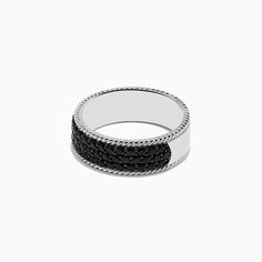 Effy Men's 925 Sterling Silver Black Sapphire Ring Luxury Black Round Band Rings, Black Polished Round Band Rings, Classic Black Diamond Ring Jewelry, Classic Jewelry Ring With Black Diamonds, Luxury Black Round Band Jewelry, Elegant Black Bands Suitable For Gifts, Elegant Black Bands For Gifts, Elegant Sterling Silver Bands, Modern Black Round Band Ring