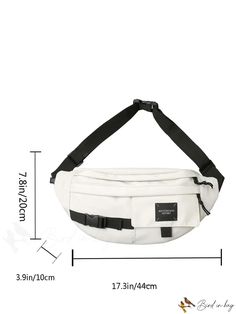 BirdinBag - Stylish Waist Bag with Letter Graphic Buckle Accent Style Preppy, Waist Bags, Bum Bag, Waist Bag, White Bag, Polyester Material, 20 Cm, Color White, Bag Lady