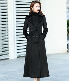 "A personal favorite of mine.The long women's wool coat is a must-have for every urban queen. The fitted warm coat will give you all the freedom of movement.And you can possibly need it in the cold winter days and early spring. DETAIL * More colors https://etsy.me/3iGlbXM * 50% wool blend, 50% fiber,nylon * Polyester lining * Long sleeve * Button fastening through the front * two pockets * A Line wool coat * Autumn winter outfit * Dry clean * Midi calf *MODEL SIZE Bust:85 cm(33.4\") Waist:67 cm( Black Coat Outfit Winter Classy, Black Coat Outfit Winter, Schwarzer Mantel Outfit, Kate Outfits, Black Coat Outfit, Coat For Winter, Winter Coat Outfits, Mode Mantel, Long Peacoat