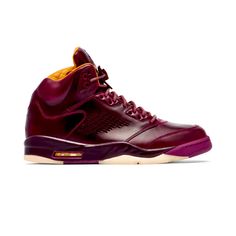 Combining A Premium Build With An Elevated Colorway, The Air Jordan 5 Retro Premium 'Bordeaux' Features A Luxe Look. Built With A Premium Leather Upper Finished Entirely In Bordeaux, The Shoe's Side Wall Perforations Replace The Usual Mesh Vents. Quilted Vachetta Tan Leather Emerges On The Lining And Footbed, While A Milky White Outsole Provides Contrast And Traction. Brand New Not In Original Box Burgundy Leather Sneakers For Sports, Burgundy Leather Sneakers With Cushioned Footbed, Nike Burgundy Sporty Sneakers, Nike Sporty Burgundy Sneakers, Nike Purple Leather Basketball Shoes, Nike Vapormax Plus, Nike Sacai, Nike Presto, Nike Vapormax