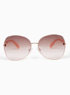 Ombre lenses will have you stylish all summer especially because these sunglasses are framed by rose gold-tone metal frames. Enjoy the sunshine! 100% UV protection. Adjustable nose pads. Man-made materials. Imported . The best plus size women's blush & rose gold-tone metal sunglasses eyewear in pink. Trendy Metal Frame Cat Eye Sunglasses For Spring, Chic Rimless Aviator Sunglasses For Summer, Trendy Metal Frame Sunglasses For Spring, Rimless Sunglasses With Uv Protection For Spring, Spring Rimless Sunglasses With Uv Protection, Modern Metal Frame Sunglasses For Spring, Spring Rimless Sunglasses With Mirrored Lenses, Spring Mirrored Rimless Sunglasses, Gold Aviator Sunglasses For Summer Vacation