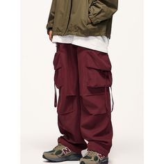 Fall Unisex Pocket Wide Leg Cargo Pants  Material: 100% Polyester  Size: S, M, L, XL, Color: Wine Red, Light Blue, Yellow  Season: Spring, Fall,   Occasion: Leisure, Outdoor, Daily, Vacation,Fall Outfits Casual Burgundy Pants For Fall, Casual Burgundy Bottoms For Fall, Casual Burgundy Bottoms With Pockets, Red Baggy Parachute Pants For Streetwear, Baggy Red Full-length Cargo Pants, Red Baggy Full-length Cargo Pants, Baggy Red Parachute Pants, Red Wide Leg Parachute Pants For Streetwear, Burgundy Bottoms With Pockets For Fall