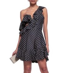 Brand New Silk Cut Out Dress! Fabulous Chic Evening Dresses In Polka Dot, Chic Polka Dot Evening Dress, Chic Polka Dot Mini Dress For Night Out, Chic Polka Dot Dress For Night Out, Chic A-line Mini Dress In Polka Dot, Chic A-line Mini Dress With Polka Dots, Polka Dot Evening Dress For Spring, Polka Dot Ruffled Evening Dress, Polka Dot Ruffle Dress For Evening