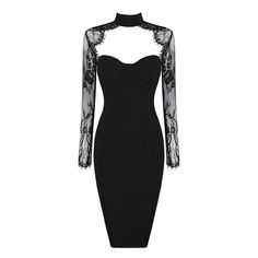 Color: Black Black Lace Long Sleeve Dress, Lace Bandage Dress, Little Black Dress Outfit, Outfit Elegante, Formal Clothes, Stunning Fashion, Kitenge, Lace Bodycon, Lace Bodycon Dress