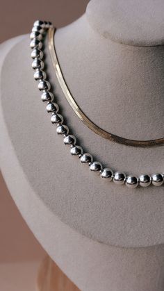 This is the perfect layering piece. Bold 6mm 925 sterling silver balls strung on sterling silver chain. Silver Beaded Necklace, Silver Bead Necklace, Silver Bead, Ball Chain, Layering Pieces, Bead Necklace, Sterling Silver Chain, Silver Beads, Sterling Silver Chains