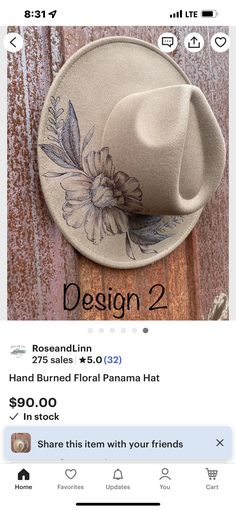 Burned Ball Cap, Hand Burn, Pyrography, Ball Cap, Panama Hat, Cowboy Hats, Caps Hats, Hats, Floral