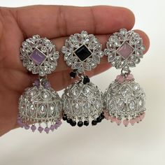 Medium Sized Silver Polki Jhumka/stone Jhumka/Indian Jewelry/Pakistani/Punjabi/Indian/Statement earring/Bridal earring/Indian wedding Height = 2 inches || Width = 0.75 inches Classic Jhumki and lightweight  Antique Earring Can be paired with any dress Closure: Pushback This is 100% Handmade jewelry. So Color, shades, texture displayed may slightly vary from the actual product due to digital image limitations. We request you to consider these minor variations. Please expect the possibility of som Earring Indian, Aesthetic Jewellery, Desi Fits, Earring Bridal, Bridal Earring, Jewelry Pakistani, Jhumki Earrings, San Ramon, Statement Earring