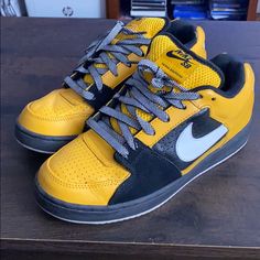 Super Rare Nike Dunks Team Edition Worn 4 Times No Box Original Spare Laces Never Used Slight Crease Sporty Yellow Low-top Skate Shoes, Yellow Low-top Custom Sneakers For Streetwear, Yellow Low-top Skate Shoes For Streetwear, Yellow Casual Skate Shoes, Yellow High-top Sneakers For Skateboarding, Yellow Urban Custom Sneakers For Streetwear, Urban Yellow Sneakers For Sports, Yellow Urban Sneakers For Sports, Urban Style Yellow Custom Sneakers For Streetwear