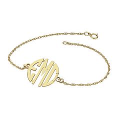 Give your style a personal touch with this monogram bracelet, artfully presenting your initials—or the initials of someone close to you. Initials will appear exactly as entered. Must be three letters, center initial will be enlarged. Made in America.Metal: 14K gold over sterling silverClosure: Spring-ringDimensions: 7¼" long rope chainPendant Size: 20mmPersonalize: Up to 3 block initials; initials will appear exactly as entered; center initial will be enlargedCare: Wipe CleanCountry of Origin: M Bracelets Chain, Monogram Bracelet, Chain Bracelets, Local Jewelry, Toggle Bracelet, Watch Chain, Christmas Sale, 10k Gold, Online Jewelry