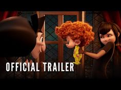 an animated image of two children in front of a red curtain with the words, official trailer