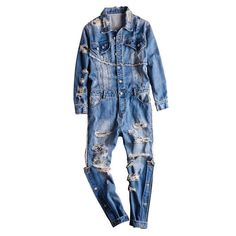 TUCS Tattered Cargo Pants Fashion Freight Jumpsuit | The Urban Clothing Shop™ Full Denim Outfit, Urban Apparel, Jeans Trend, Overall Jumpsuit, Grunge Vibes, Jumpsuit Men, Pantalon Cargo, Ripped Denim, Urban Outfits