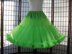 "This listing is for a custom order for a super-full double layer nylon organdy petticoat with satin waist and chiffon bottom ruffles. The pictured petticoat was designed for a 42\" (106,5cm) waist, 50\" (127cm) hips and is 25\" (63,5cm) long. It is displayed on a dress form with a 22\" (55cm) waist. You can choose any length you need. I will lengthen each of the tiers to achieve extra length. If you would prefer that I add another tier to achieve extra length, then the price will increase subst Spring Costume Petticoat With Attached Cancan, Spring Dance Petticoat With Ruffles, Fitted Spring Petticoat With Can-can, Fitted Organza Petticoat With Ruffles, Fitted Green Petticoat For Spring, Fitted Tulle Petticoat With Ruffles, Green Dresses With Ruffles And Full Skirt, Spring Fitted Organza Petticoat, Fitted Spring Organza Petticoat