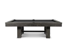 the pool table is made out of wood and has a black cloth on one end