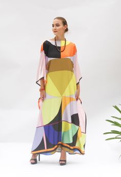 A full length kaftan plus size featured with minimalist abstract arts in style of 1970, sophisticate vibe and perfect for any holiday occasions and events. The fabric is It's totally smoothly flowy, soft and gentle touch.  FEATURES - Vibrant colors - Minimalist Abstract Print - Personal Custom Made - Full Length Kaftan Half-Sleeves - Designer Silk Kaftan - Plus Size and Custom Length - Resort Wear, Beach Wear, Lounge Wear, Pool Cover Up Kaftan - Boat Neck ( can adjust V neck if required) ------- Luxury Multicolor Kaftan For Transitional Season, Luxury Vibrant Print Kaftan For Vacation, Cheap Multicolor Kaftan As Beach Cover-up, Luxury Kaftan For Beach Season Vacation, Luxury Chic Kaftan For Vacation, Luxury Beach Season Kaftan For Beach, Luxury V-neck Beach Kaftan, Luxury Beach Season Kaftan, Luxury Printed Kaftan For Beach Cover-up