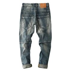 Pants Stitching, Full Length Jeans, Motorcycle Jeans, Retro Motorcycle, Men Spring, Gym Workout Videos, Autumn Style, Jeans Men, Pencil Pants