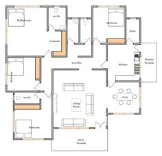 the floor plan for a home with two bedroom and an attached living room, kitchen, dining