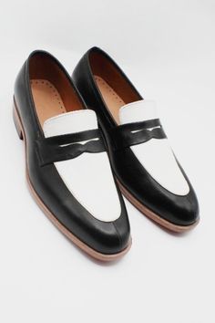 Upper: High Quality Calf-Skin Leather Inner: Soft Leather Sole: Leather Gender : Male Heel: Leather Color: Black / White Style: Penny Loafer Shoes Black Wingtip Loafers With Leather Footbed, Black Wingtip Slip-on Moccasins, Black Slip-on Tassel Loafers With Moc Toe, Black Slip-on Moccasins, Black Leather Footbed Wingtip Moccasins, Black Loafers With Round Toe For Derby, Black Plain Toe Loafers With Rubber Heel Cap, Black Wingtip Moccasins For Semi-formal Occasions, Black Wingtip Moccasins For Semi-formal Events