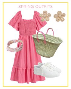 Spring Dress Outfit Ideas with pink dress /Spring Outfits / Spring Dress Outfits / Midi Dress / Spring Dress / Preppy Style / Preppy Outfit / Coastal Style / Spring Break Style / Summer Outfit Inspiration / Spring Outfit Inspiration Fashionable Work Outfit, Professional Work Outfit