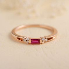 Ruby Baguette Ring Engagement Ring Diamond Cluster - Etsy Engagement Ring Baguette, Simple Rings, Baguette Engagement Ring, Ring Baguette, Gold Rings Fashion, Gold Ring Designs, Tiffany Jewelry, Gold Earrings Designs, Ruby Jewelry