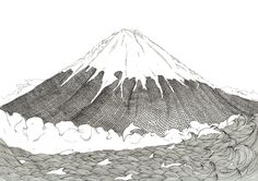 a black and white drawing of a mountain