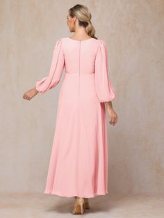 Details: Fabric: Chiffon; Lace Neckline: V Neck Sleeve Length: Long Sleeves Embellishment: Lace Dress Length: Ankle Length Available in full size range (US0-US30) and in custom size Pink Flowy Chiffon Dress For Banquet, Pink Floor-length Chiffon Dress, Pink Chiffon Maxi Dress For Banquet, Flowy Georgette Chiffon Dress For Bridesmaid, Flowy Chiffon Dress For Wedding Guest, Chiffon Georgette Dress For Wedding Guest, Georgette Chiffon Dress For Wedding Guest, Georgette Chiffon Dress For Banquet, Elegant Pink Chiffon Maxi Dress