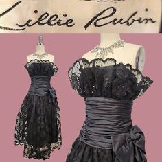 Vtg 80s Prom Dress Lillie Rubin Black Lace Bow Ruffle Corset Fitted Strapless XS  | eBay 80s Prom Dress Costume, Corset Dress Vintage, 90s Prom Dresses, Ruffle Corset, Scene Dress, 90s Prom, 80s Prom Dress, 80s Prom, Black Homecoming Dress