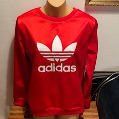 New Never Worn. Rare Style. Lucky Red. Looks So Silky. Casual Red Graphic Print Sweatshirt, Red Sporty Crew Neck Sweatshirt, University Red Sporty Top For Spring, Sporty University Red Tops For Spring, Trendy Red Crew Neck Sweatshirt, Red Crew Neck Sporty Sweatshirt, Red Crew Neck Sweatshirt Sporty Style, Red Sporty Sweatshirt With Graphic Print, Sporty Red Graphic Print Sweatshirt