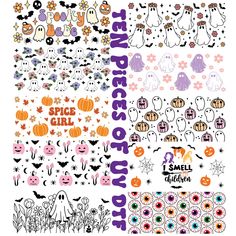 halloween stickers and decals are shown in different colors, shapes, and sizes