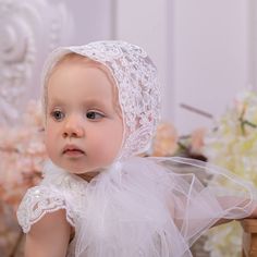 Baby Girl Christening Dress - Exclusive Lace -Light Ivory Color - Custom Made - Fully Lined - You May Order Matching Bonnet, Booties, Bib, Blanket - We may Personalize Booties , Bib , Blanket with Name and Date Baptism Gown Boy, Baby Blessing Dress, Lace Baby Bonnet, Christening Dress Baby Girl, First Communion Veils, Christening Dresses, Dress For Baby Girl, Lace Hat, Boy Baptism Outfit