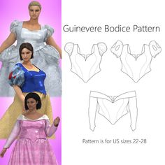 an image of two women in dresses and one is wearing a costume that says,'guiinever bodice pattern '