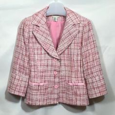 3/4” Sleeves. Button Down, Pocket Trim. Spring Office Sport Coat With Buttons, Spring Collared Sport Coat With Button Closure, White Spring Sport Coat With Button Closure, Fitted Collared Sport Coat For Spring, John Paul, Pink White, Jackets For Women, Jackets & Coats, Trim