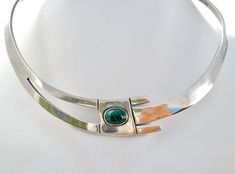 Taxco Sterling Silver Malachite Collar Necklace - The Jewelry Lady's Store Mexican Jewelry, Green Malachite, Green Necklace, Collar Necklace, Cuff Bracelets, Gems, Collar, Sterling Silver, Gemstones