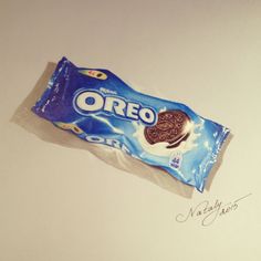 an oreo bar is laying on top of a white surface with the word oreo written in it