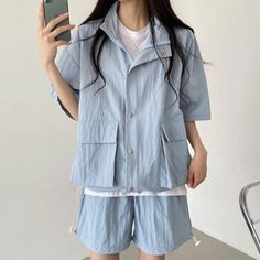 Women's Drawstring Utility Half sleeve Lightweight Jacket and Shorts for Summer Size  One size, good for US size 4-12 Fabric and Care  Nylon 100%  Machine washable and tumble dry at low temperature  Made in S Korea Jacket And Shorts, Quilted Pants, Womens Overalls, Cozy Pants, Shorts For Summer, S Korea, How To Hem Pants, Overalls Women, Linen Shorts