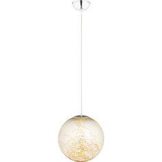 a white and gold colored light fixture with a glass ball hanging from it's side