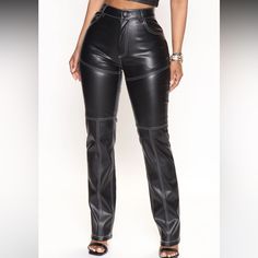 Brand New With Tags. Fashion Nova. Black Stretch Wide Leg Leather Pants, Trendy Black Straight Pants, Edgy High Waist Black Leather Pants, Trendy Black Straight Leather Pants, Edgy Black High-waisted Leather Pants, Black High Waist Leather Pants For Spring, High Waist Black Leather Pants For Spring, Black Leather Straight Leg Pants For Spring, Black Leather Pants Straight Leg For Spring