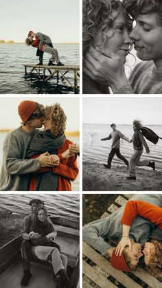 four different pictures of people kissing each other and one is holding the other's head