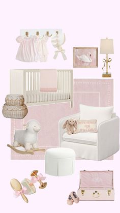 Pink nursery swans ballet preppy baby classic nursery girl Nursery Collage, Dreamy Nursery, Baby Room Organization, Dream Nurseries