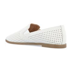 This sophisticated look is detailed with our signature 4mm Tru Comfort Foam� footbed for all-day support. The Lucie by Journee Collection is a loafer flat elevated by a 1/2 inch block heel. Vegan leather uppers twin notches at the sides and round perforations finish the design. At Journee Collection our flat styles will have you looking just as professional as the boss at work to having the cutest shoes when you go out for the night. White Slip-on Loafers With Perforated Toe Box, Classic White Loafers With Cushioned Footbed, White Closed Toe Flats With Perforated Toe Box, White Leather Flats With Perforated Toe Box, White Slip-on Loafers With Cushioned Footbed, White Cushioned Slip-on Loafers, White Textured Sole Slip-on Flats, White Slip-on Flats With Perforated Toe Box, Comfortable White Flat Loafers