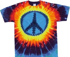 Rainbow peace sign tie dye t-shirt. Peace Sign Tie Dye, Rainbow Peace Sign, Peace Sign Shirts, Rainbow Peace, Hippie Party, Hippie Shop, Tie Dye Hippie, Hippie T Shirts, Head Shop