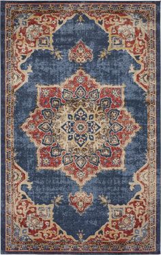 Dark Blue 5' x 8' Eden Rug | Rugs.com Persian Rug Lounge, Sima Royal Blue Rug, Navy Sofa Living Room Rug, Persian Inspired Rugs, Red Persian Rug With Blue Sofa, Vintage Turkish Rug Kitchen, Blue Arabian Rug, Dark Blue Rug In Living Room, Navy Living Room With Rug