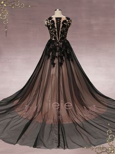 Black Lace Ball Gown Wedding Dress | Martha Black Lace Ball Gown, Ball Gowns Victorian, Halloween Wedding Dresses, Lace Ball Gown Wedding Dress, Black Lace Formal Dress, Unique Wedding Gowns, Wedding Dresses Lace Ballgown, Black Ball Gown, Skull Dress