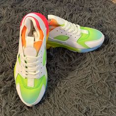 - Neon Multicolored - Never Used - Size 9 Us Casual Neon Lace-up Sneakers, Trendy Green Color Block Sneakers, Trendy Red Sneakers For Summer, Trendy Green Sneakers For Spring, Trendy Red Summer Sneakers, Trendy Red Sneakers For Spring, Casual Multicolor Color Block Sneakers, Trendy Multicolor Sneakers, Colorful Sporty Sneakers For Spring