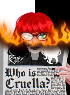 a woman with red hair and glasses holding a sign that says who is criela?